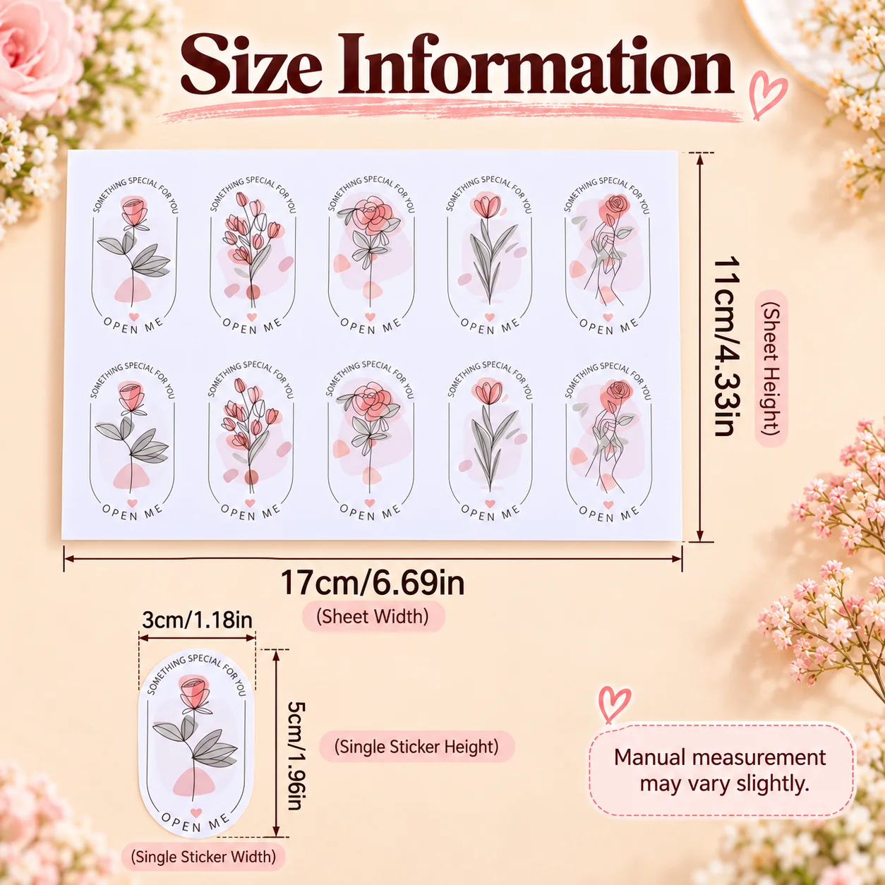 Romantic Flower Stickers 10pcs, 5 Flower Designs, Self-adhesive Labels For Gift Wrapping, Envelope Sealing, And Gift Decorating