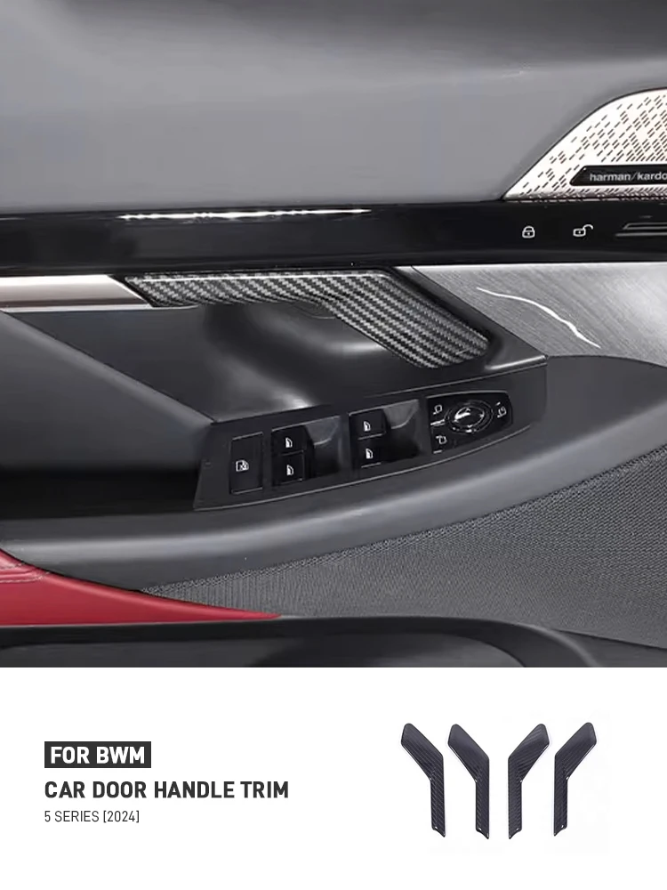 

For BMW 5 Series G60 2024 Real Dry Carbon Fiber Car Inner Door Handle Frame Trim Cover Sticker Interior Decorative Accessories