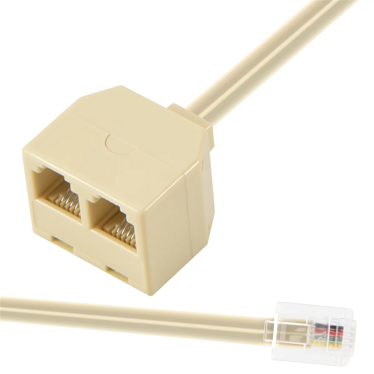 B23B RJ 11 6P 4 C connector 2 x jack port M / F splitter phone adapter cable beige