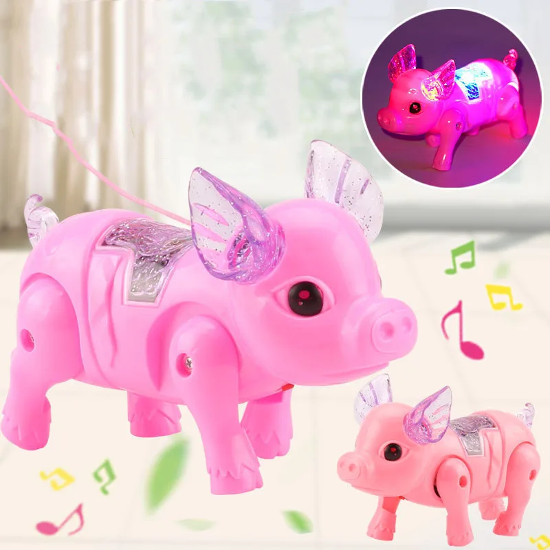 Cartoon Electric Leash Pig Toy Fun Running Electric Leash Piggy Light Up Music Walking Pig Toys Creative Children Birthday Gifts