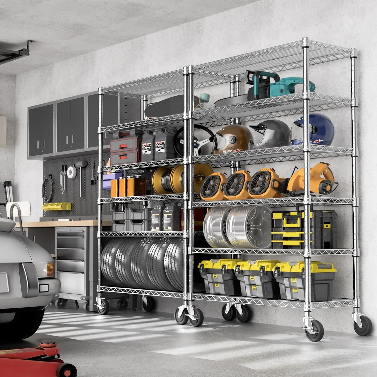 Steel Storage Shelving 6-Tier Utility Shelving Unit with Wheels, Steel Organizer Wire Rack for Home