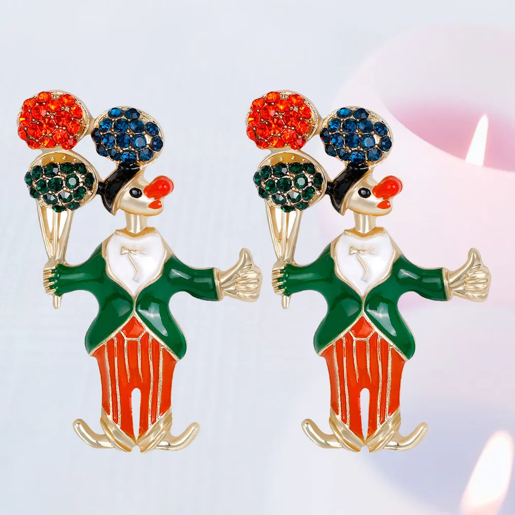 2Pcs Lovely Clown Design Alloy Brooches with Shining Embellishment Suitable for Casual Formal Events Birthday Christmas