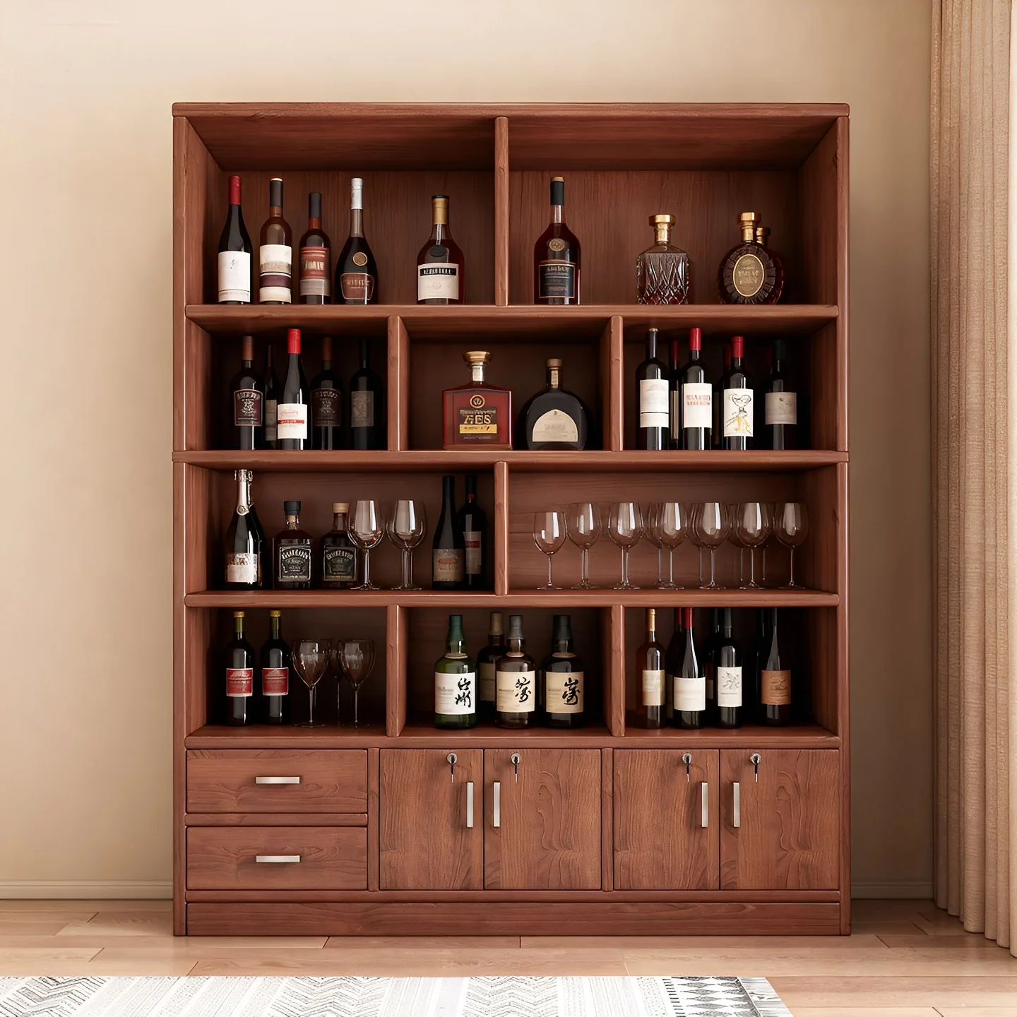 Wine cabinet display cabinet Living room integrated storage cabinet against the wall Household dust belt door