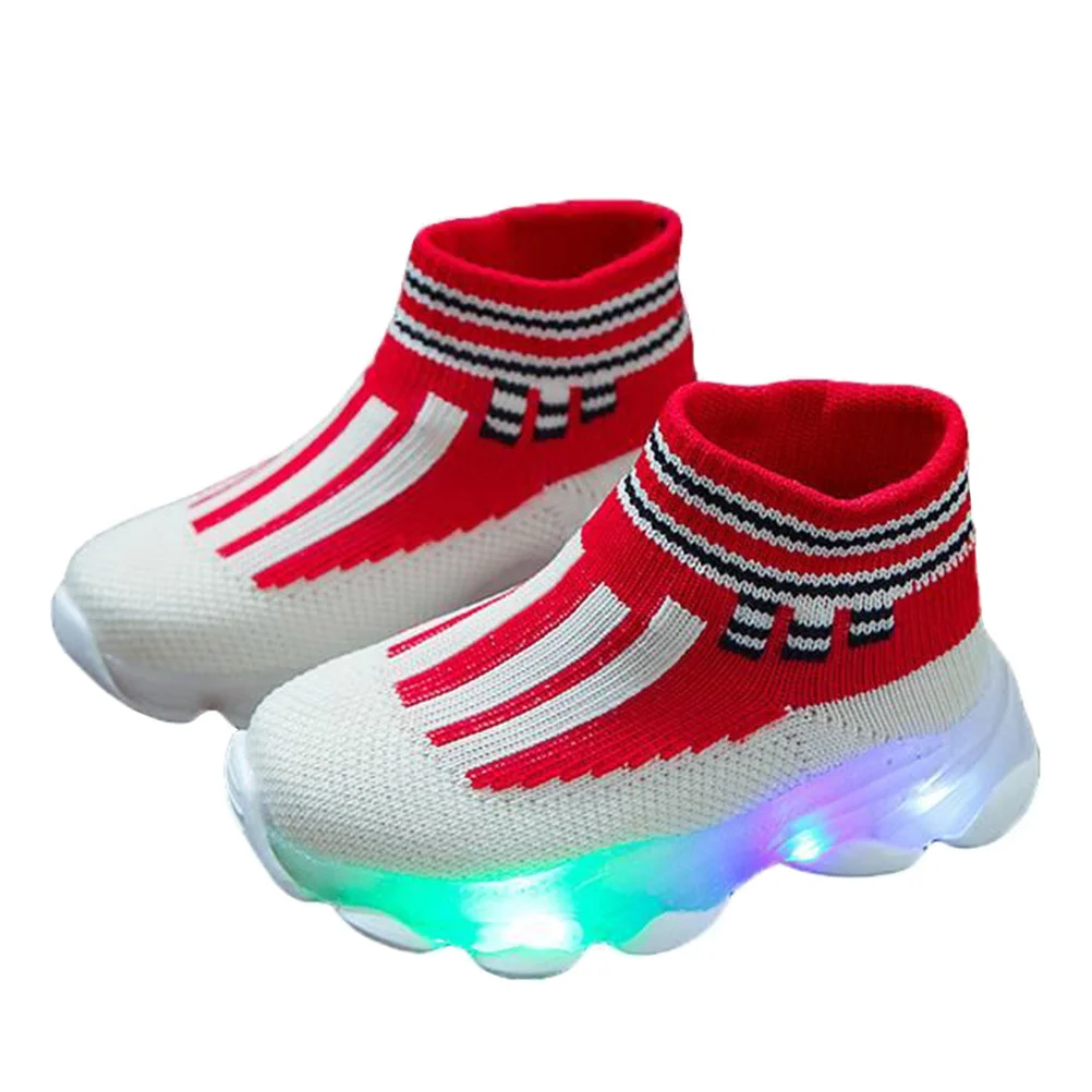 1 ペアの男の子と女の子のライトアップシューズ、通気性のあるエアメッシュデザイン、魅力的で魅力的、オールシーズンに適しています男の子のライトアップシューズ