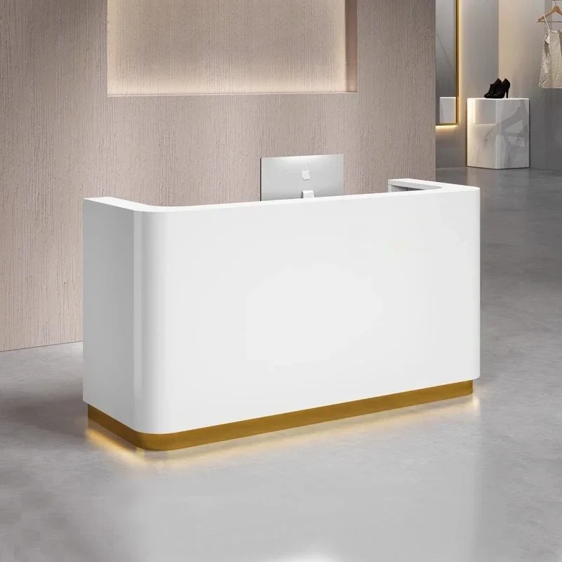 

Minimalist White Reception Desks Unique Design Organizers Shelves Reception Desks Aesthetic Display Mostrador Lounge Furniture
