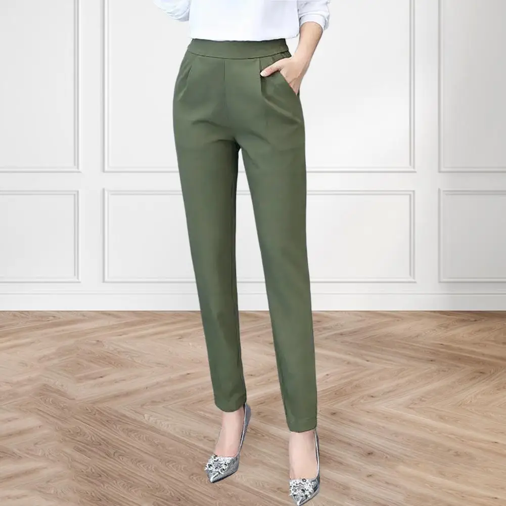 Woman Pants High Waist Elegant Commute Thin Polyester Solid Color Suit Pants for Travel Streetwear Long Pants Trousers