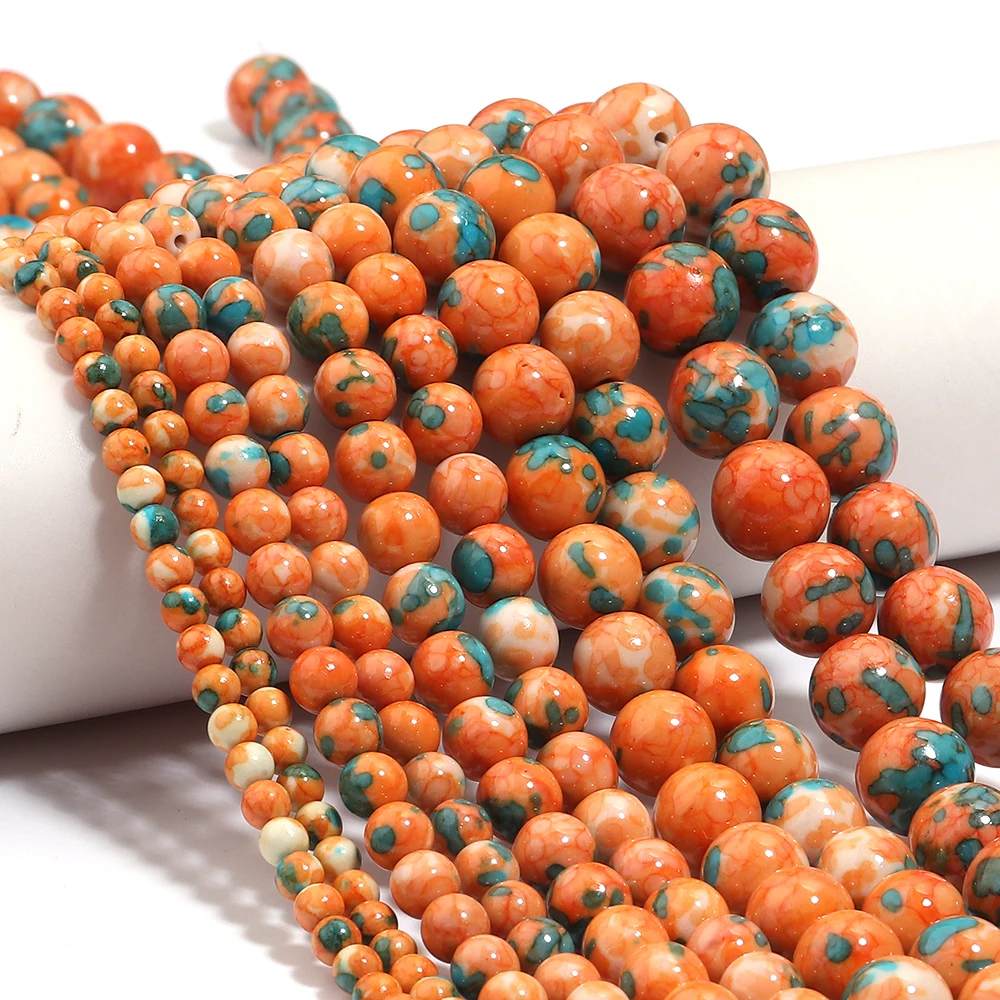 Orange Blue Colorful Rain Jaspers Round Beads Natural Loose 