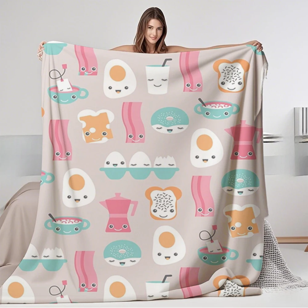

Cozy Flannel Soft Blanket Kawaii Breakfast Bacon Eggs Minimalist Premium Bedding Luxury Throw Featuring Moisture-wicking