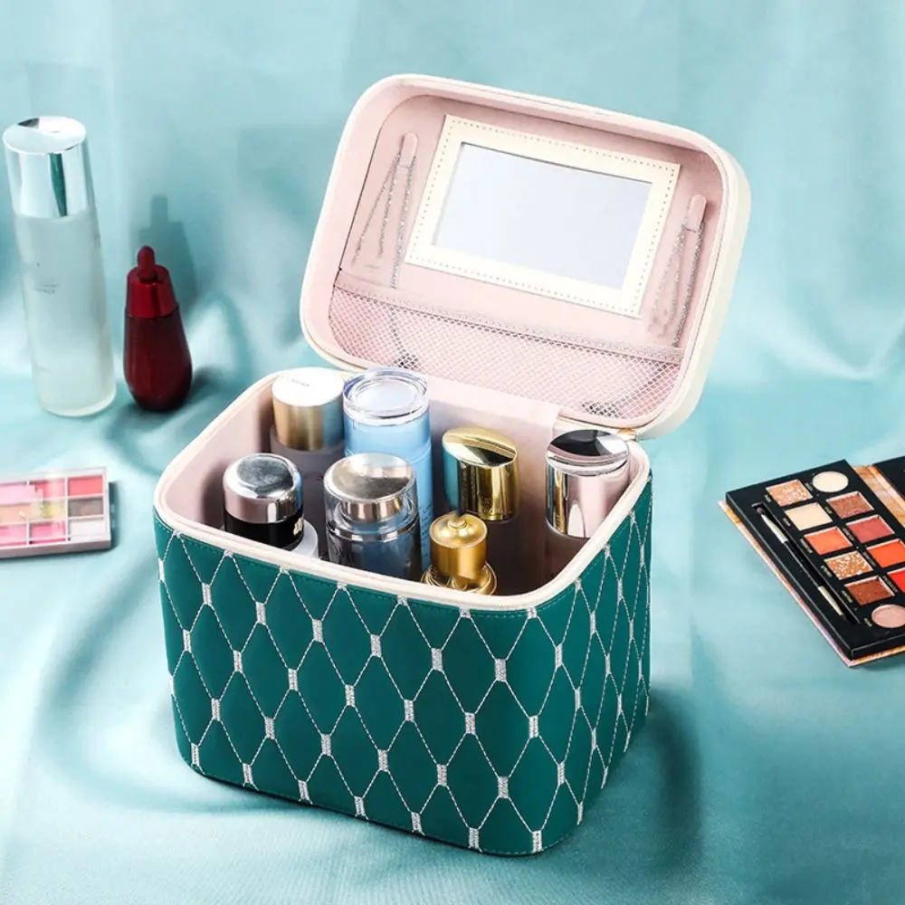 

Косметичка из искусственной кожи, водонепроницаемая косметичка большой емкости с защитой от столкновений и зеркалом, косметичка для путешествий