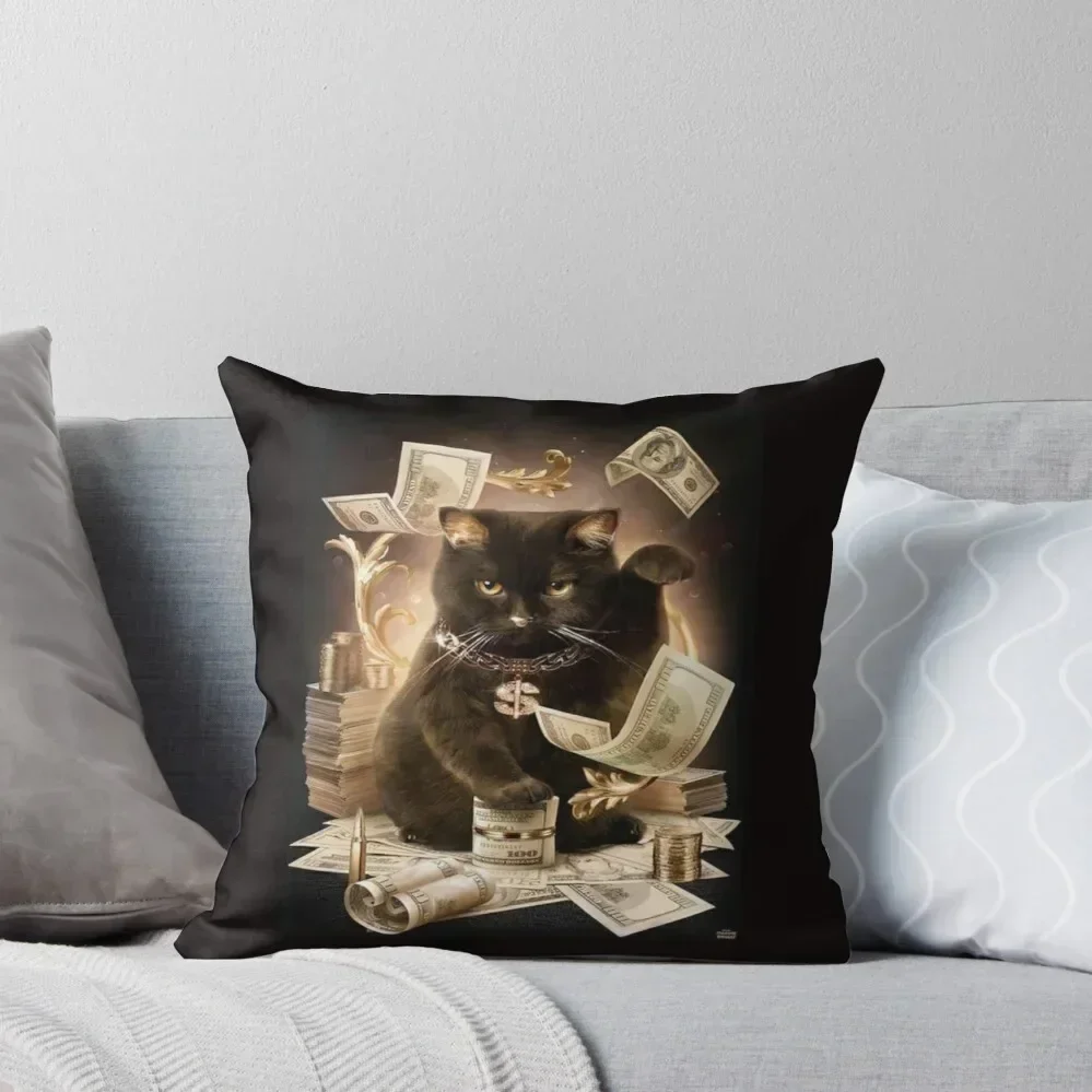 

Black Cat Cash Rolling In The Money Black Throw Pillow Anime Covers For Sofas home decor items pillow