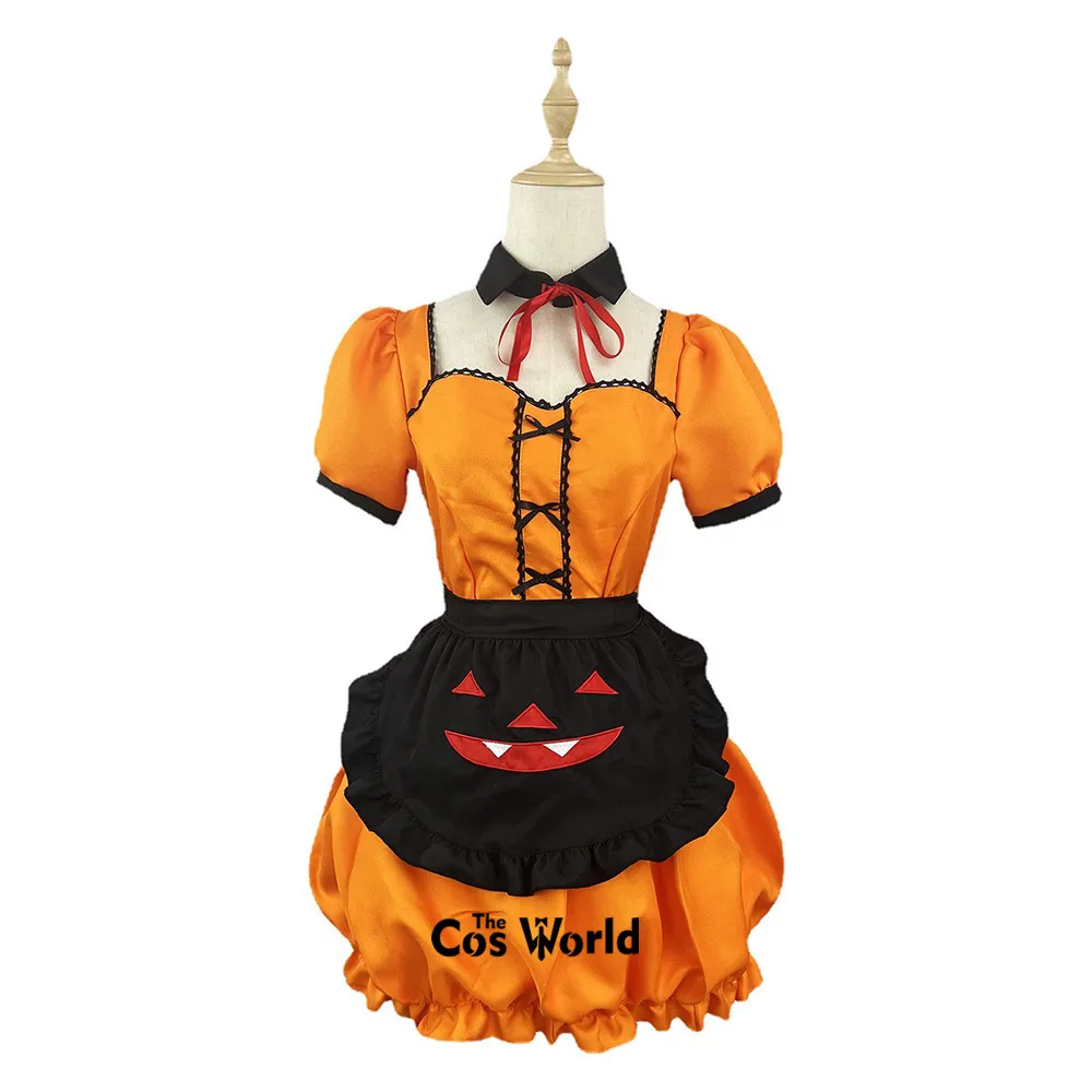 S-5XL Lolita Halloween Pumpkin Apron Maidservant Maid Restaurant Dress Uniform Outfits Anime Cosplay Costumes