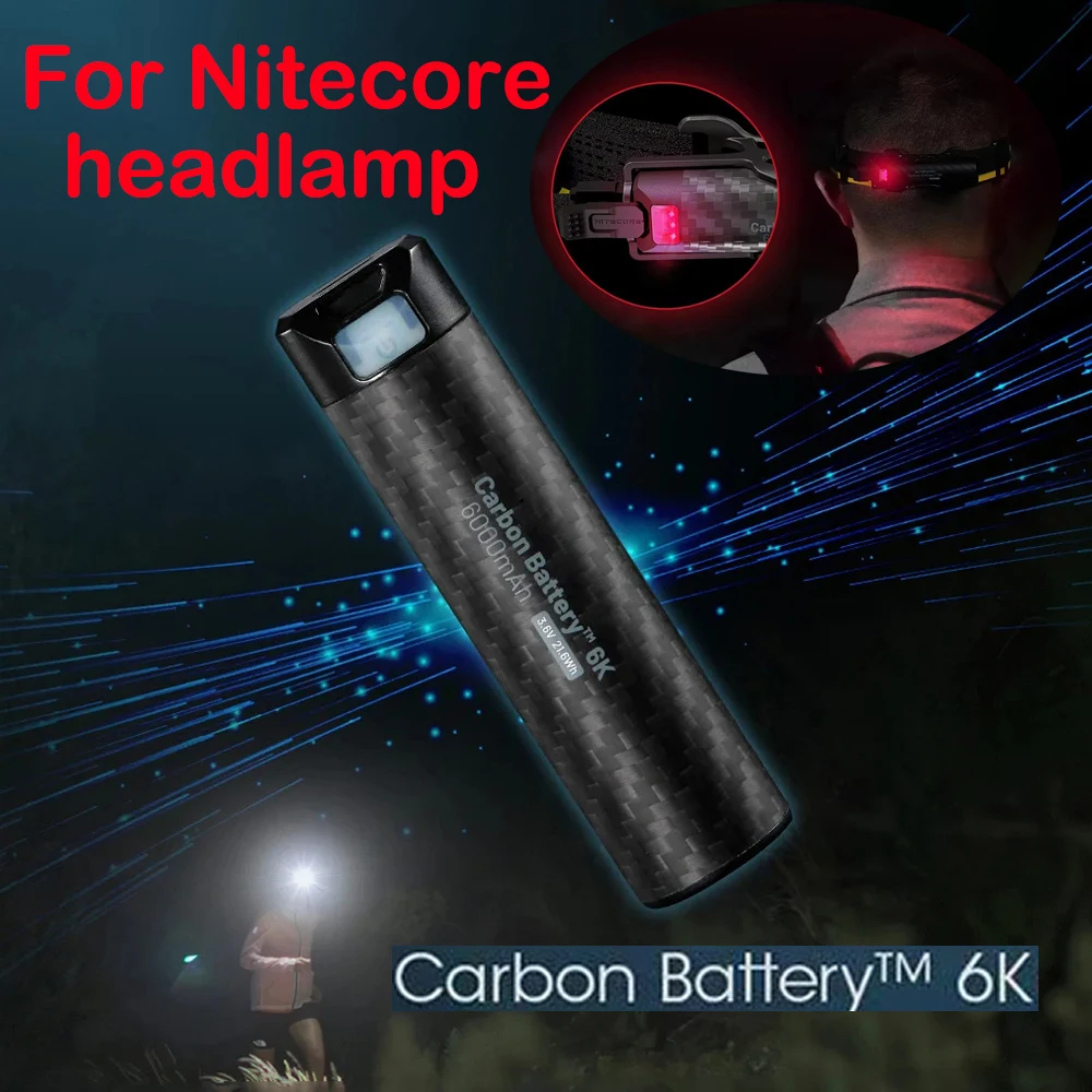 Image of USB-C wiederaufladbare Original-Carbon-Batterie, 6K, 6000 mAh, Lithium-Batterie für Nitecore, Batterie für längere Laufzeit von Stirnlampen, Fotografie-Batterie