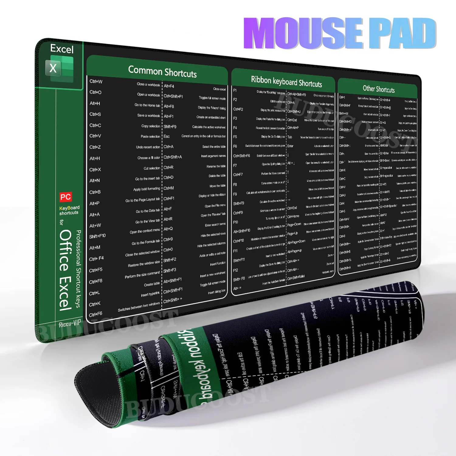 

Excel Shortcuts Mouse Pad Large Extended Office Computer teclado Desk Mat Big Keyboard Mousepad with Stitched Edge Non-Slip Base