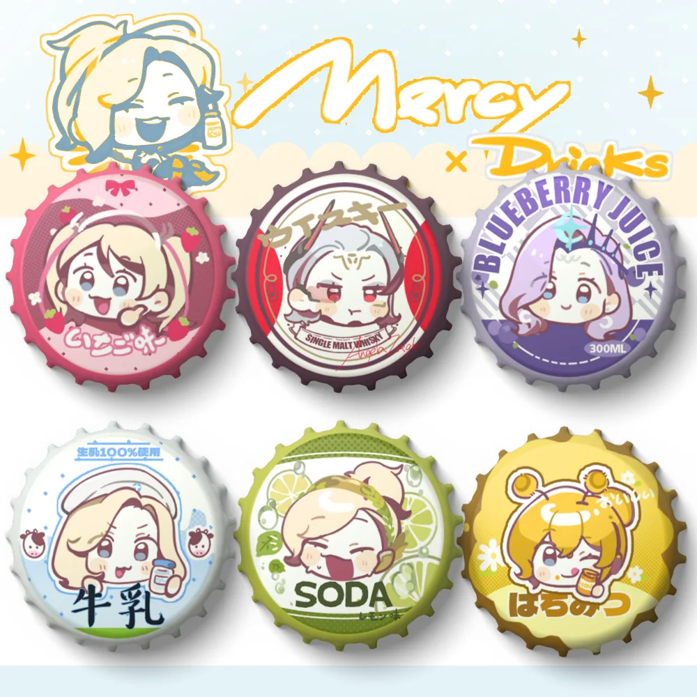 32mmAngela Ziegler Bottle Cap Refrigerator Magnet Badge Overwatch Peripheral Cosplay Props regalos Doujin