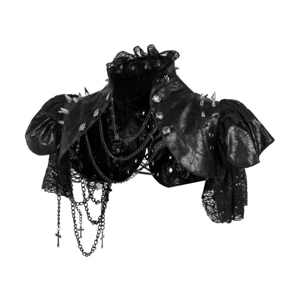 Victorian Medieval Retro Steampunk Shawl Cosplay Costume Gothic Leather Lace Rock Cape Women Adult Halloween Patry Roleplay