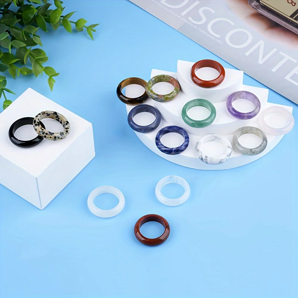 

1Pc Natural Stone Crystal Rings Amethyst Rose Quartz Obsidian Finger Solid Ring Women Men Minimalist Reiki Healing Wedding Gift