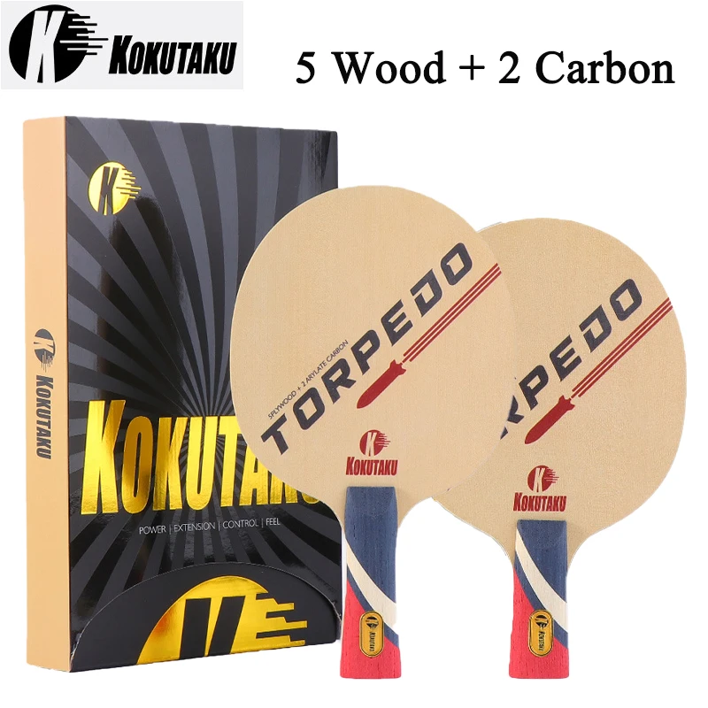 Fotografia 3: Raquete de Tênis de Mesa KOKUTAKU TORPEDO Hinoki com Superfície de 5 Madeiras + 2 Carbonos, Profissional para Ataque Rápido e Loop