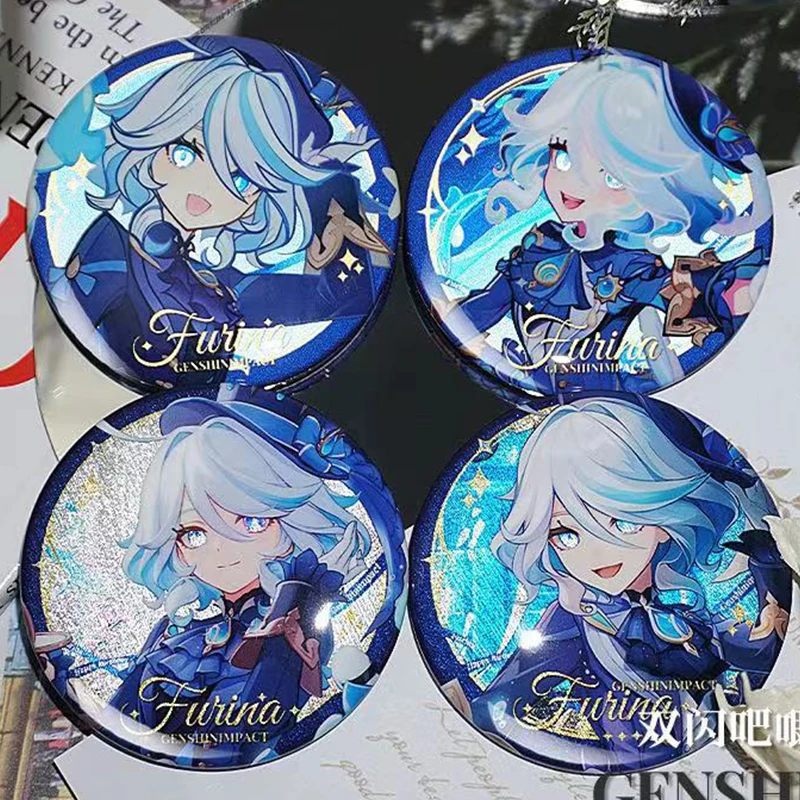 4Pieces Reflective Badge Anime Game Focalors Furina de Fontaine Pins Breastpin Cartoon Jewelry Handbag Schoolbag Hat Accessories