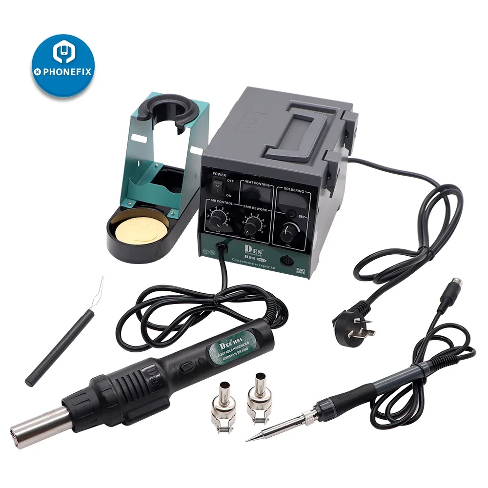 DES H92 2 in 1 Hot Air Gun Soldering Station & SMD Rework Station Precision Manufacturing for Phone BGA Soldering Repair Tool