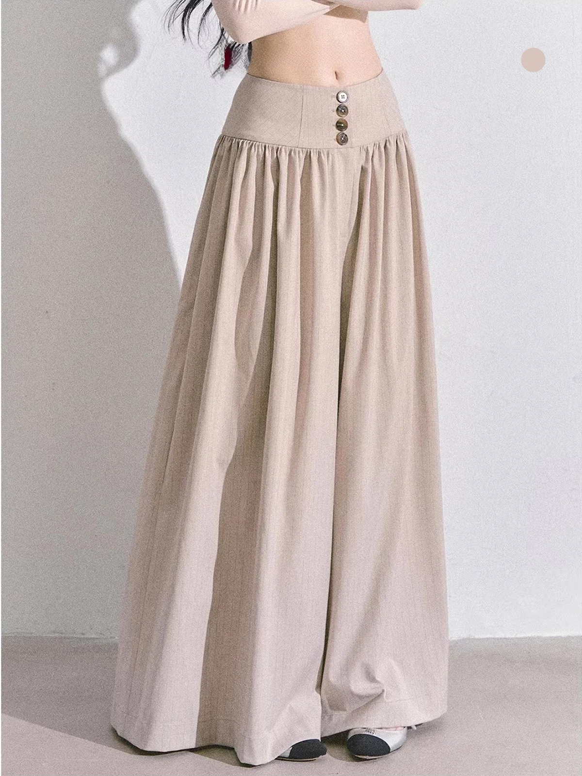 

Aomalm Lazy Street Sle Wide Leg Pants Women's Autumn Straight Leg Suit Pants High Waist Button Polyester Fiber Casual Trousers