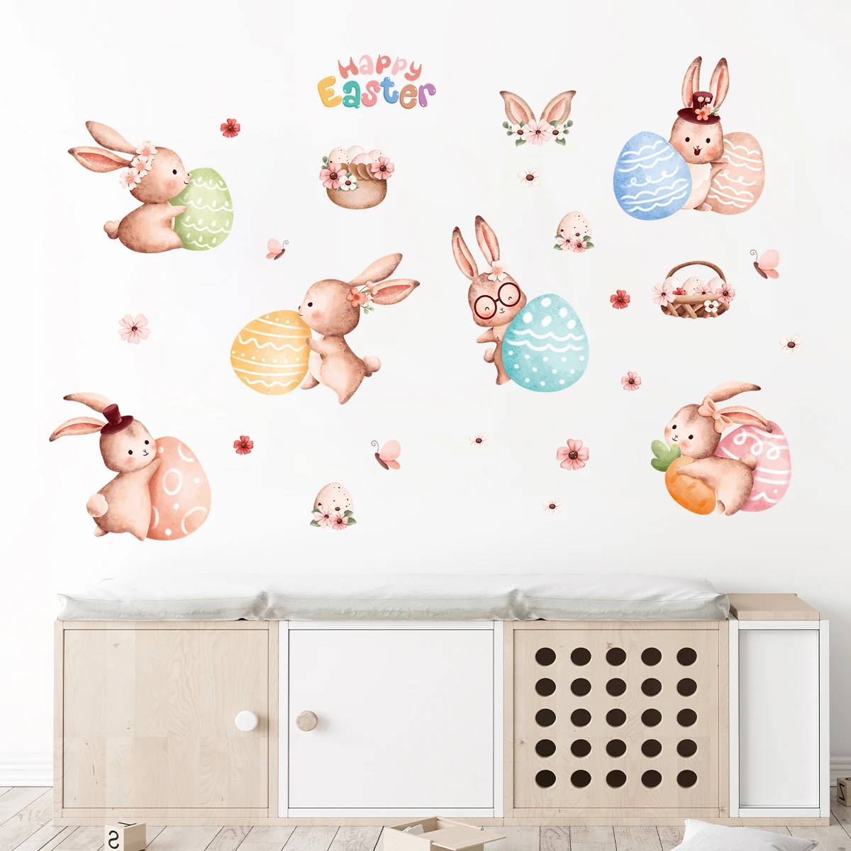 Cartoon Bunny Rabbit Wall Stickers for Kids Room Background Baby Nursery Wall Decals Living Room Decoration Bedroom Home Decor