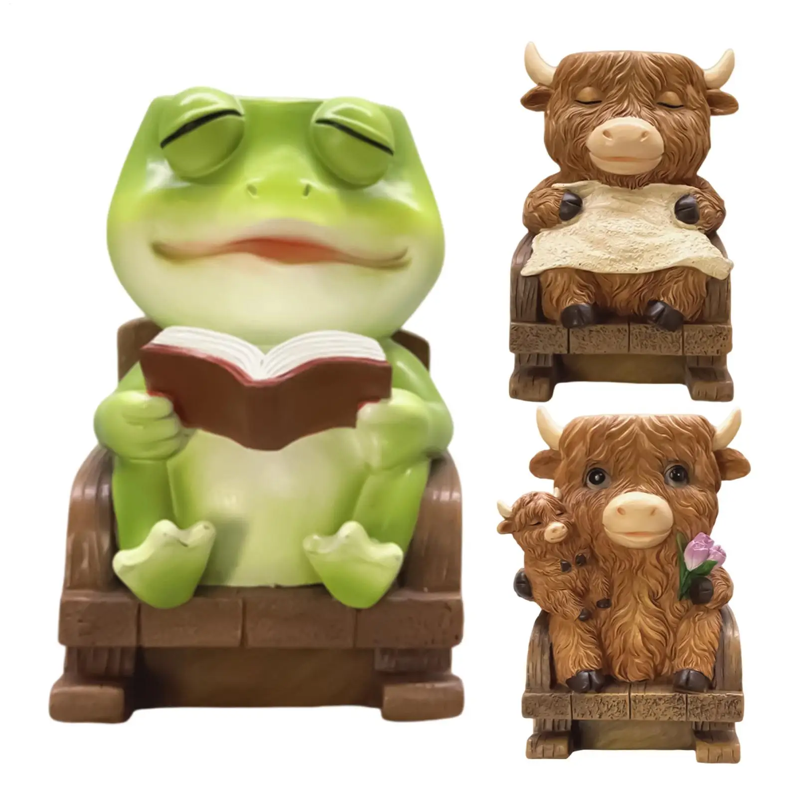 Rocking Chair Animal Shaped Flowerpot Mini Highland Cow Frog Planter With Drainage Indoor Cactus Pot Ornament Home Decoration