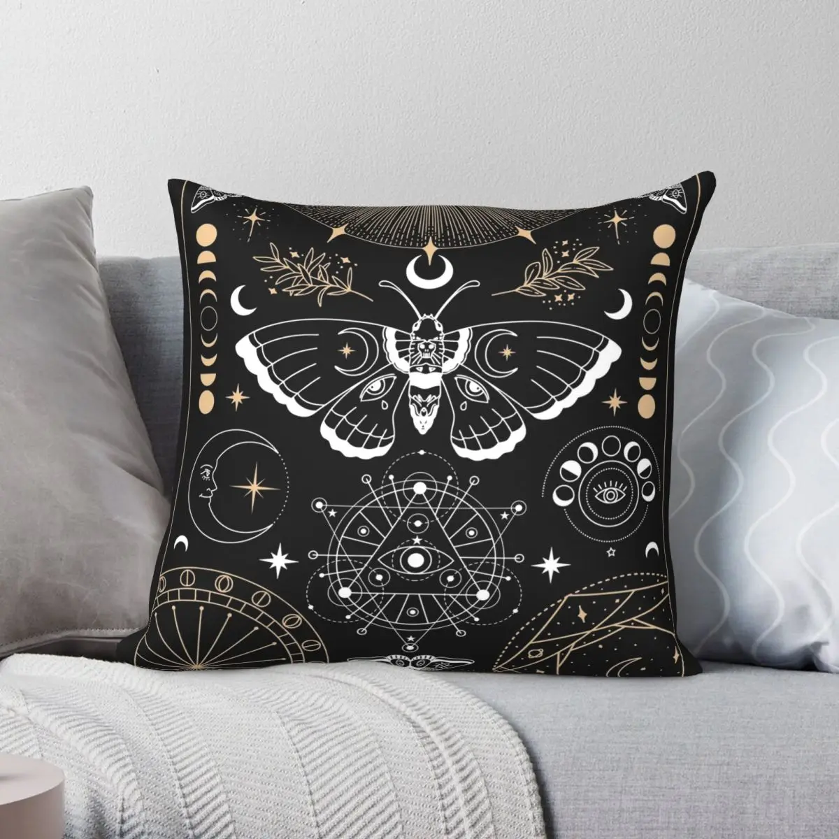 Luna Moth Moon Phases Pillowcase Polyester Linen Velvet Printed Zip Decor Throw Pillow Case Bed Cushion Cover