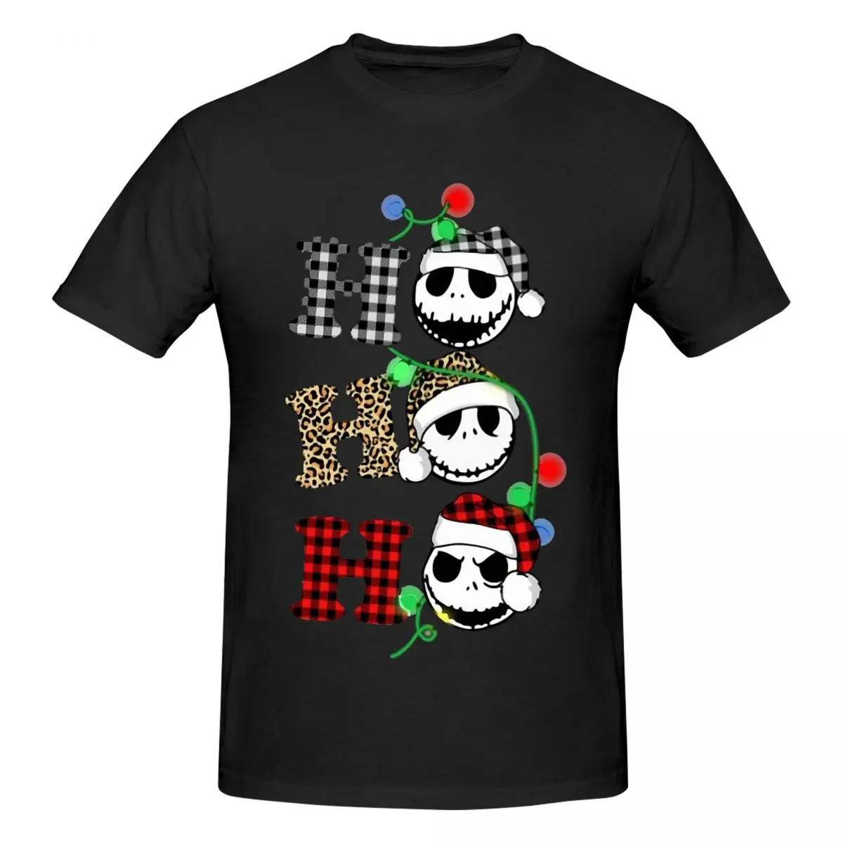 Jack Skellington Ho Ho Ho Merry Christmas Gifts Men's Basic Short Sleeve T-Shirt Black Round Neck Short Sleeve