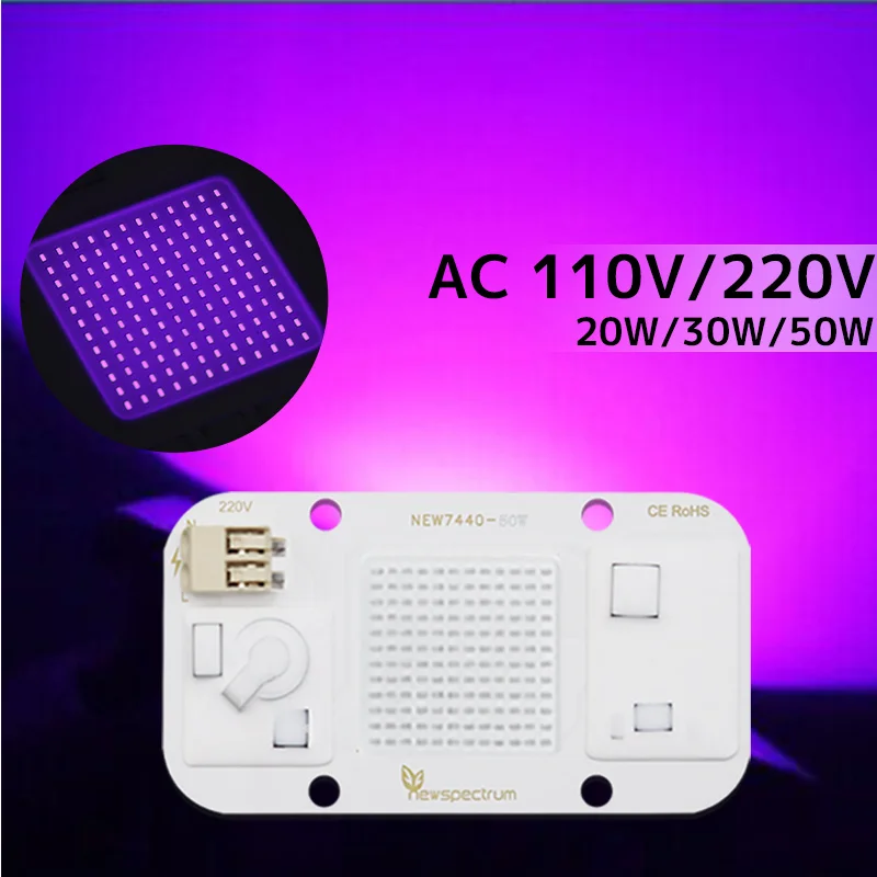 드라이버리스 LED UV COB 다이오드 램프 칩, 자외선 치료, 살균 블랙 라이트 LED 칩, 220V COB 모듈, 50W AC 110V, 395nm  Best5