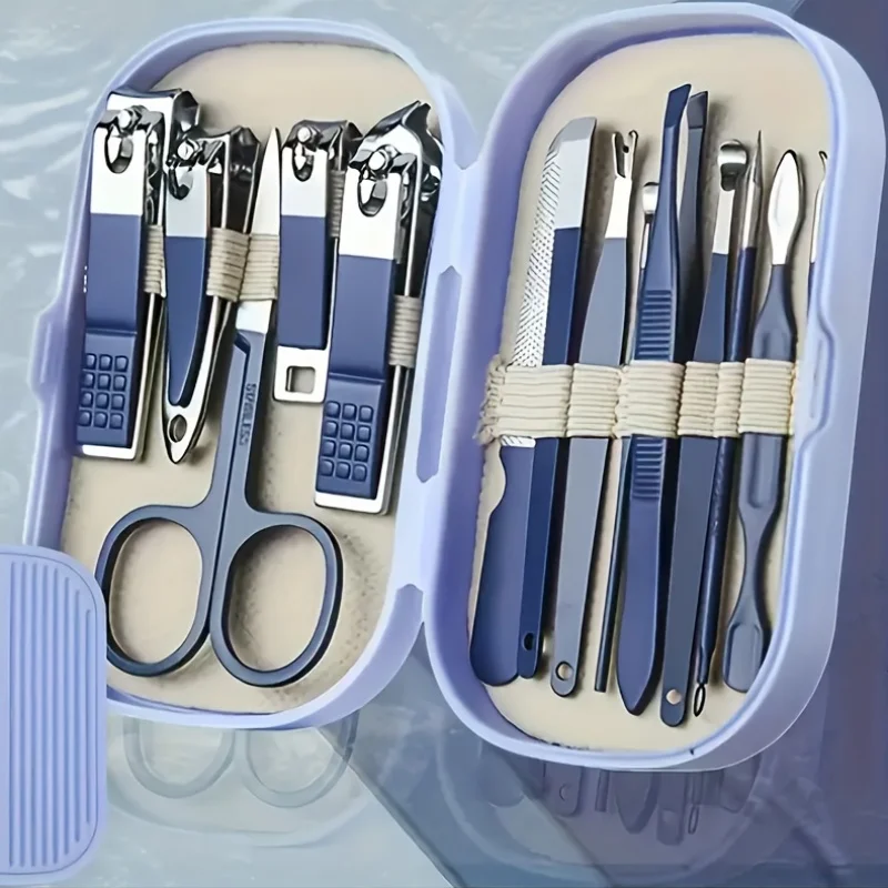 14-in-1 Maniküre-Pediküre-Set, Edelstahl-Nagelpflegeset mit Modernen Konkaven Nagelknipsern, Tragbares Etui für Männer und Frauen