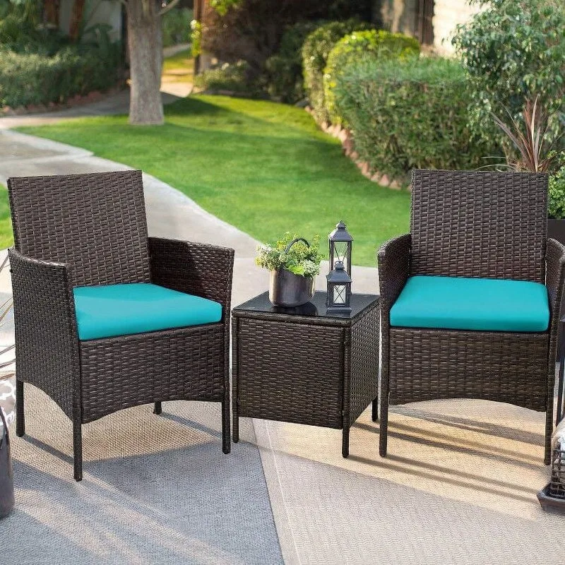 

Lacoo 3 Pieces Outdoor Patio Furniture PE Rattan Wicker Table and Chairs Set Bar Set with Cushioned Tempered Glass