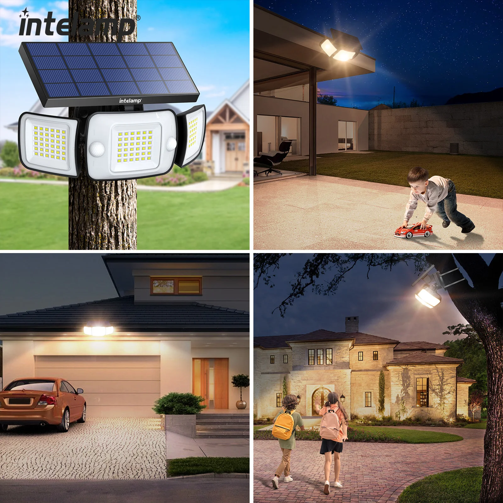 Intelamp Solar Outdoor Light Bewegingssensor Waterdichte Heldere Wall Street Lamp Voor Tuin Yard Path Garage Trap Veranda