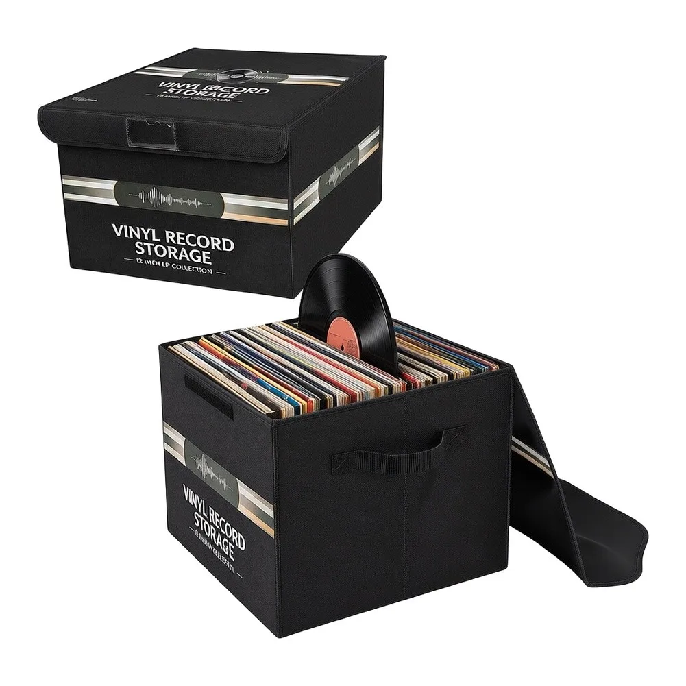 Vinyl Record Foldable Storage Box With Lid For 26pcs Record Collection And Organizing Dustproof Box Vinyl Album Container