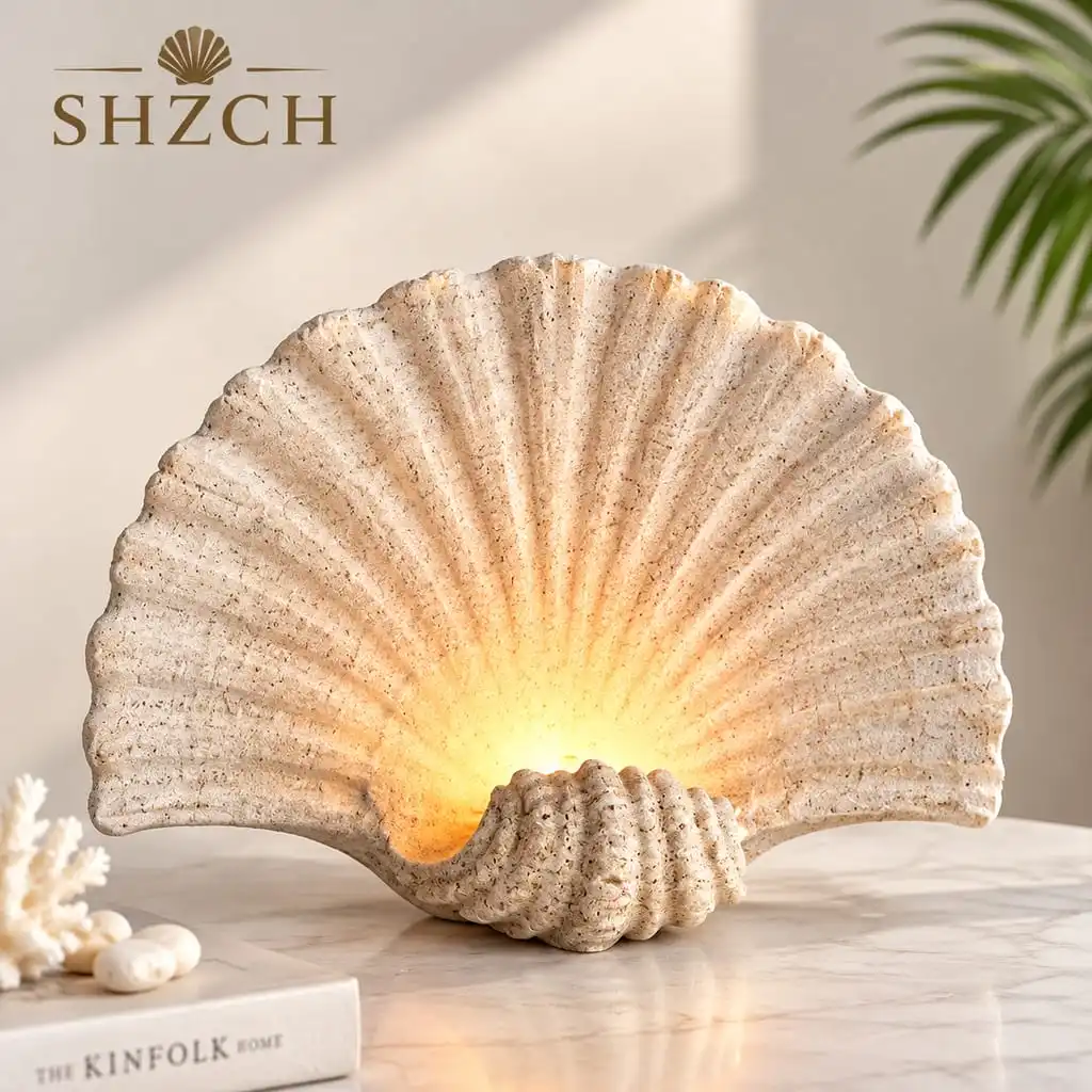 Natural Seashell & Sandstone Candle Holder Handcrafted Coastal Decor with Starfish & Coral Beach Style Centerpiece for, Mantel