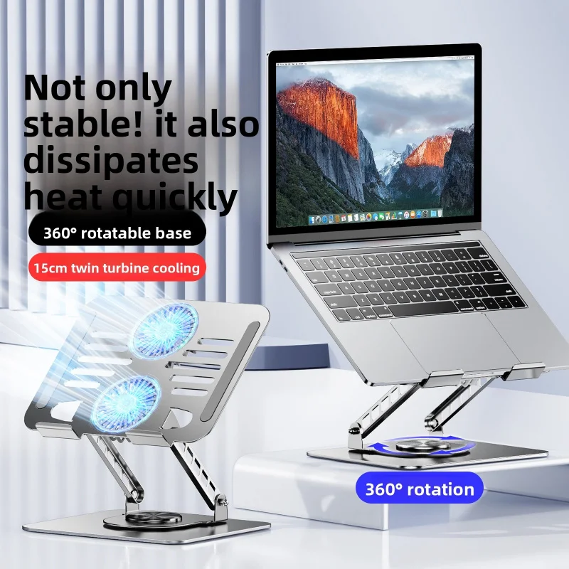 360° Rotatable Portable Laptop Stand Height Raised Hollow Cooling Fan Base Gaming Notebook Bracket