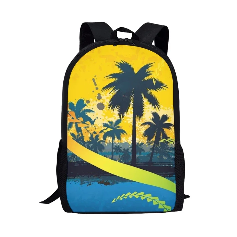 Beach Coconut Tree Pattern School Bag for High School Students 16 Inch Bookbag Children's Backpack Boys Girls Teens Backpacks