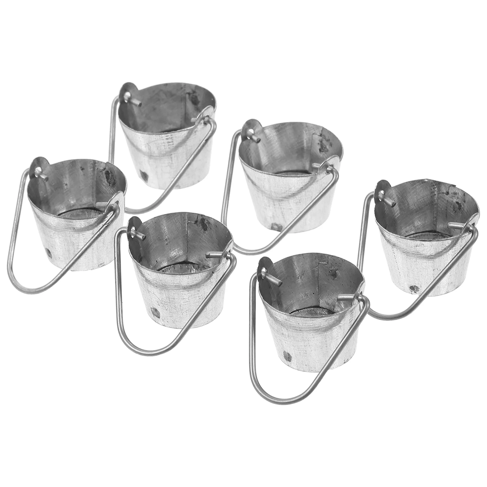 6 Pcs Mini Bucket Kit Holder Model House Decors Iron Toy Tiny Figurine