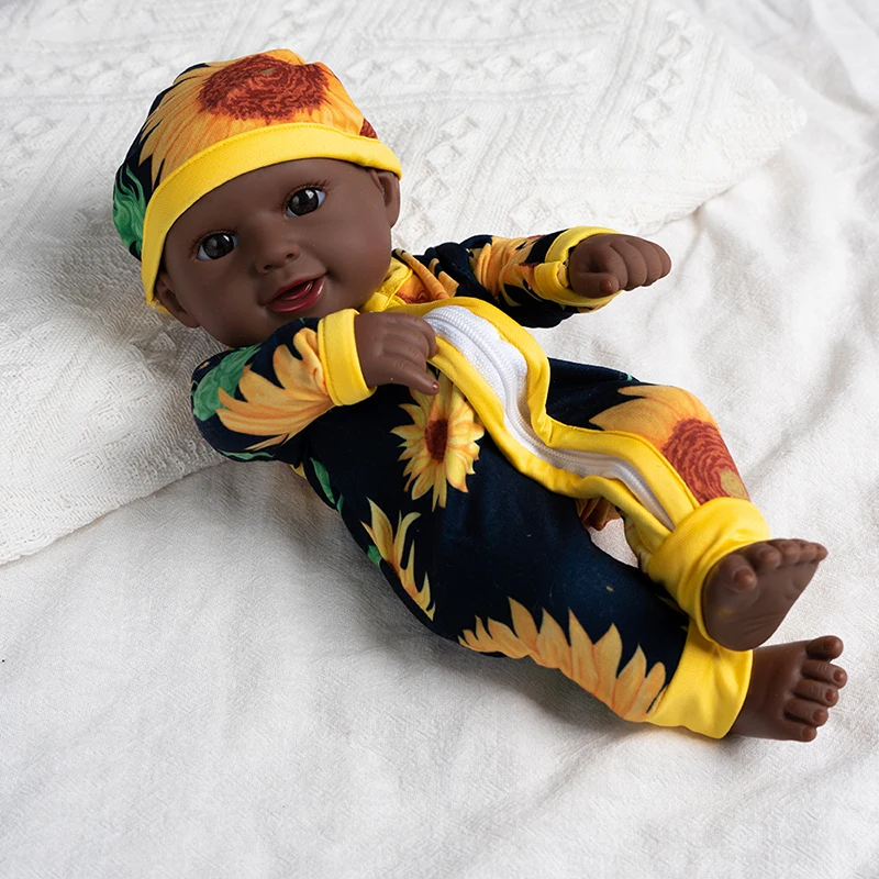 Black Skin 30cm Newborn Reborn African Doll Close Eyes Smile Lifelike Soft Vinyl Dolls Gift Toys Dolls for  Birthday Gifts Toys