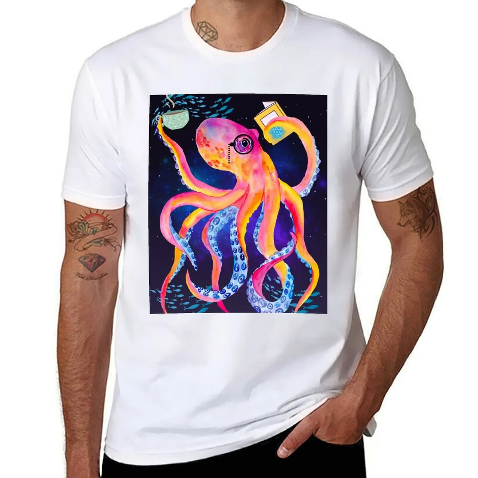 

Octopus reads physics T-Shirt cotton t shirts man 100% man t shirt cotton high quality T-Shirt
