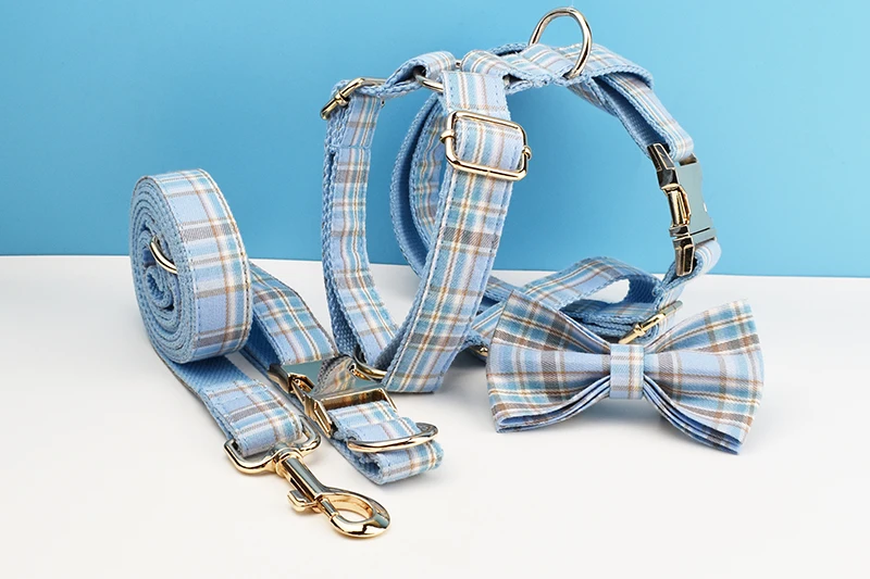 Kariertes Hundehalsband und Leinen-Set für Hunde, individuell graviertes Namensschild, Heimtierbedarf, Hundeleine, Gittermuster 16 – Detail 8