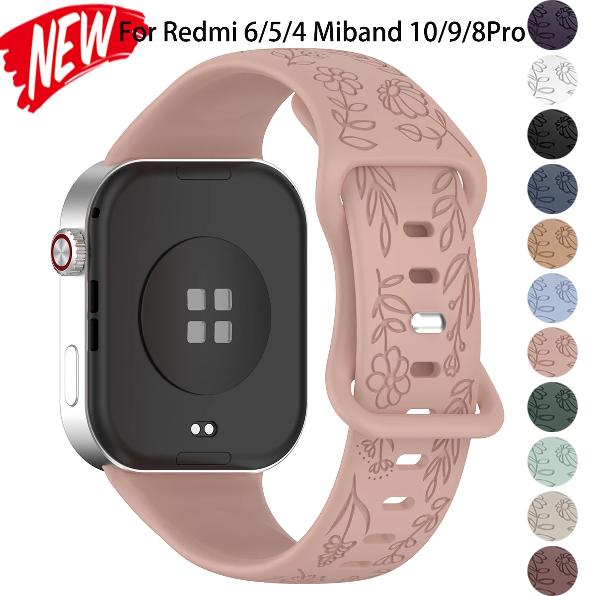 3D Carved Flowers Strap For Xiaomi Mi Band 10/9/8 Pro Replacement Sport WristBand For Redmi Watch 6 5 4 Bracelet Correa