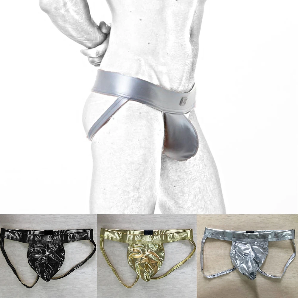 Men Sexy Backless Panties Oil Shiny Patent Leather U-Bulge G-string T-Pants Sissy Pouch Thong Low Rise Erotic Underwear