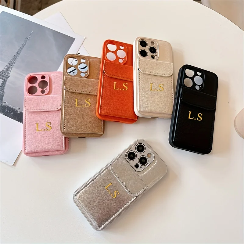 Candy Color DIY Custom Card Pack Litschi Leder Soft Case für IPhone 16 15 13 12 11 Pro 14 Plus Xs max Luxus personalisierte Abdeckung