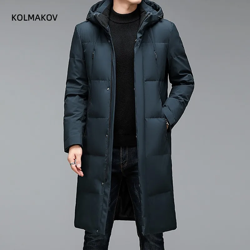 2024 winter long style Men\'s 90% White Duck Down coat warm Down Jackets hat detachable fashion Men thicken Jacket size M-5XL