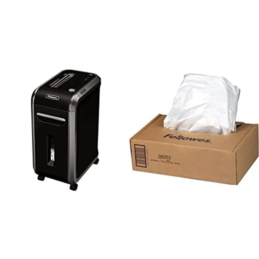 

Уничтожитель документов Powershred 99Ci на 18 листов, с защитой от засоров, с перекрестной резкой, черно-серый, и мешки для мусора Powershred 36053 для уничтожителей документов