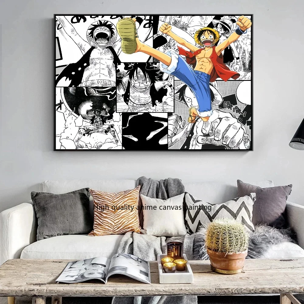 Een Stuk Luffy Anime Poster Wit En Kleur Canvas Schilderij Comic Bar Home Wall Esthetische Kunst Muurschildering Decoratie Cadeau