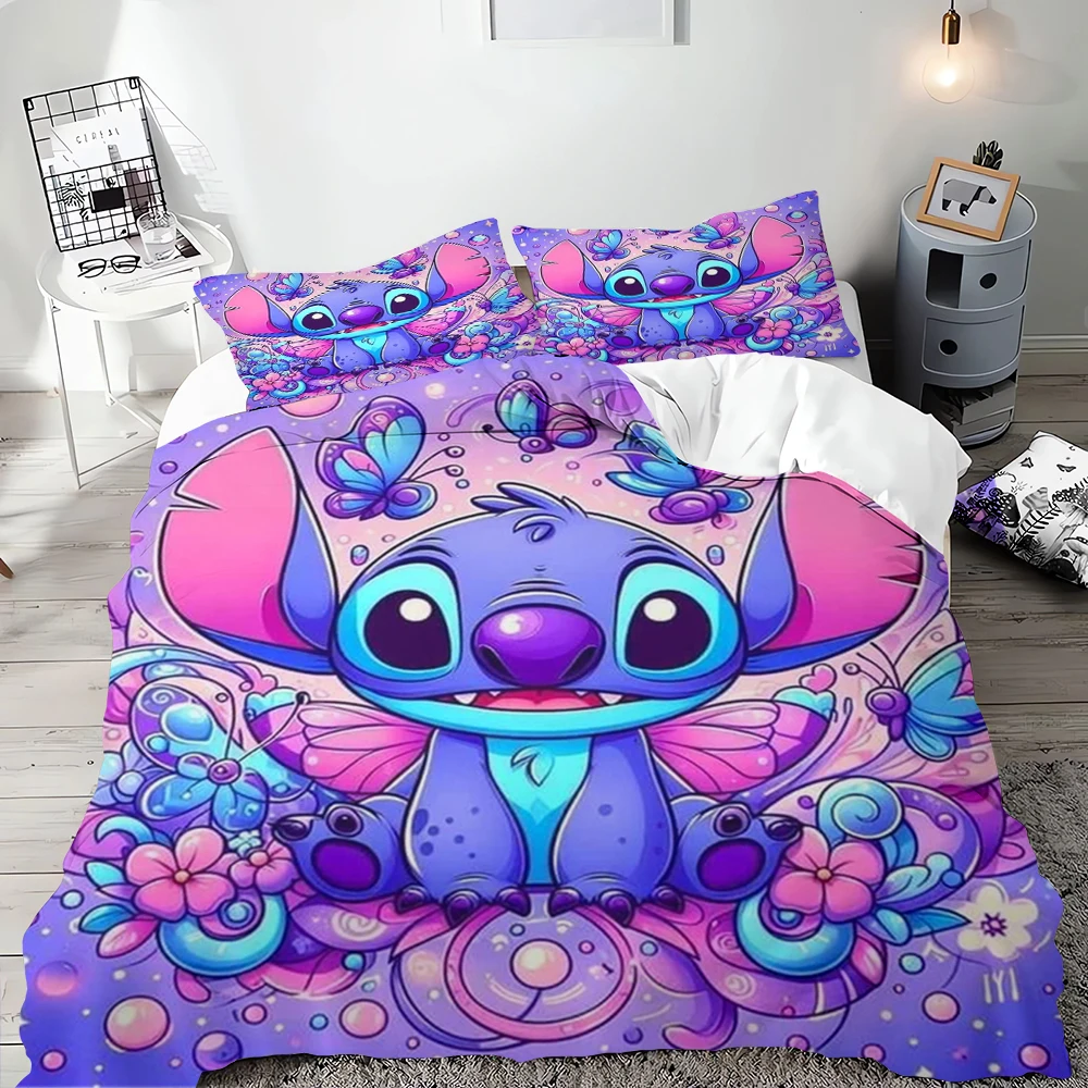 Stitch Duvet Cover 3d Colorful Print Full Size Microfiber Bedding Set with Duvet Cover Bedroom Decoration