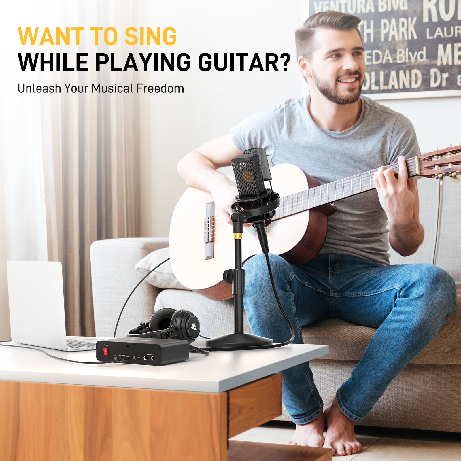 Wild audio USB MAONO-PS22 pour PC,60dB Pro-Preamp, 24bit 192 ENTER, interface USB touristes pour PC et Smartphone, logiciel de routage pour enregistrement à domicile, production musicale, guitare, podcast, streaming