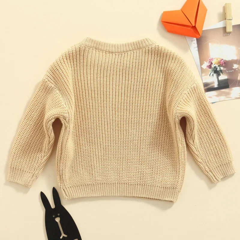 Baby Solid Color O-neck Sweater Winter, Unisex Baby Girl Boy Loose Fit Long Sleeve Knitted Pullover for Autumn, Winter