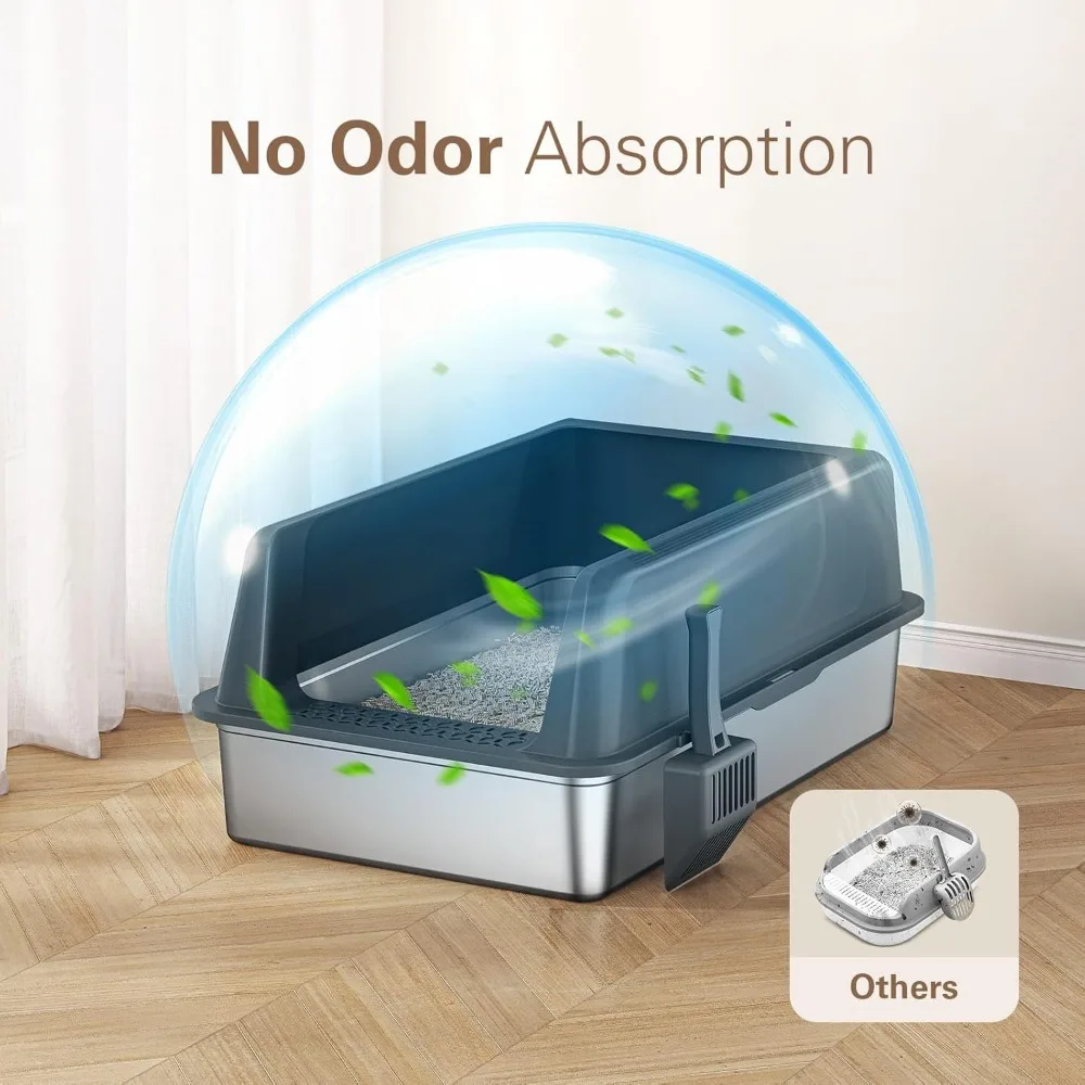صندوق فضلات القطط المعدني الكبير جدًا مع غطاء، 27.8 لتر × 20 عرضًا × 12.9 ارتفاع، مثالي للقطط الكبيرة والأسرة المتعددة للقطط #4